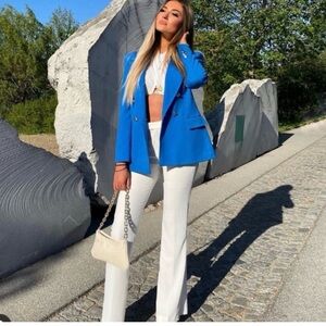 Zara Vibrant Blue Blazer with Gold Buttons
